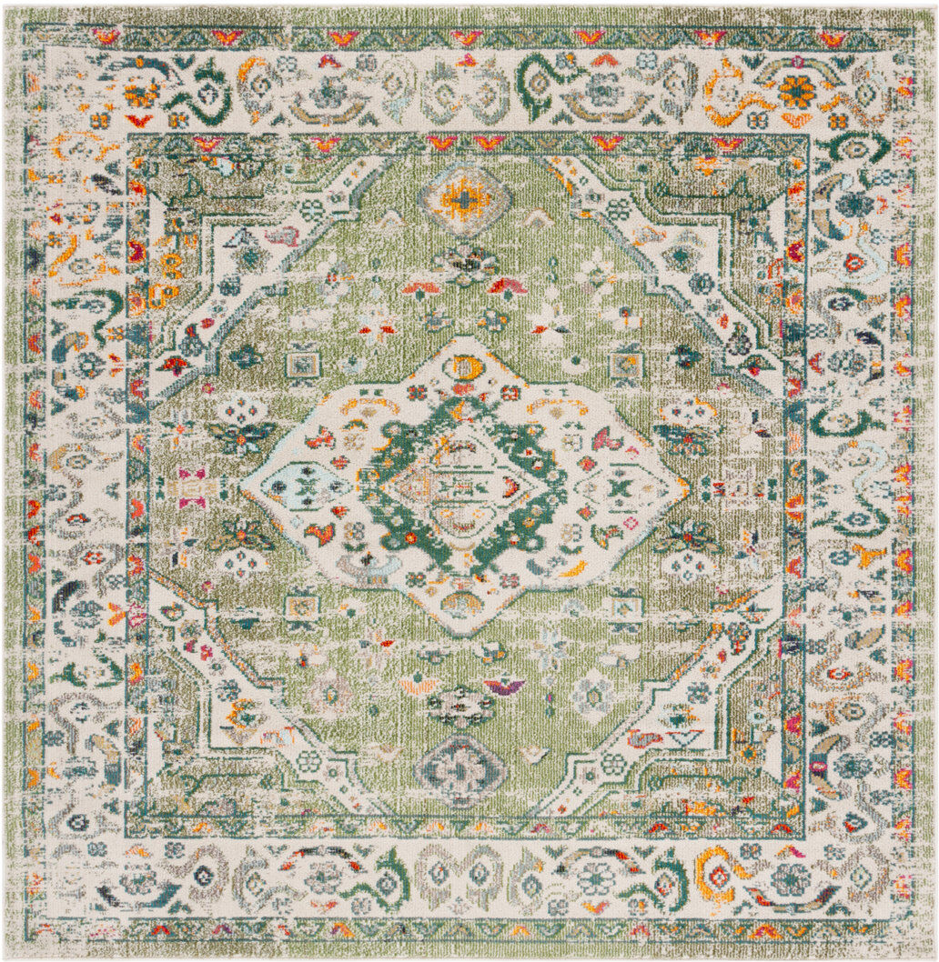 Astoria Grand Oriental Area Rug Sage/ Ivory Square 201 cm