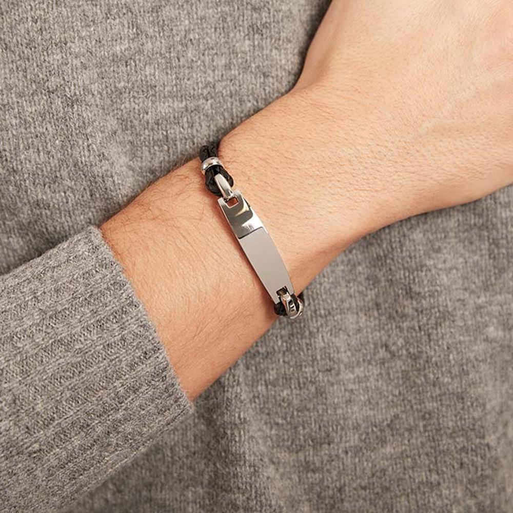 Unique Zweireihiges Lederarmband Gravurplatte schwarz