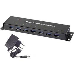 Renkforce RF-3955359 USB-Hub 7 Port USB-A USB 3.0 5 GBit/s zur Wandmontage, Metallgehäuse Schwarz RF-3955359