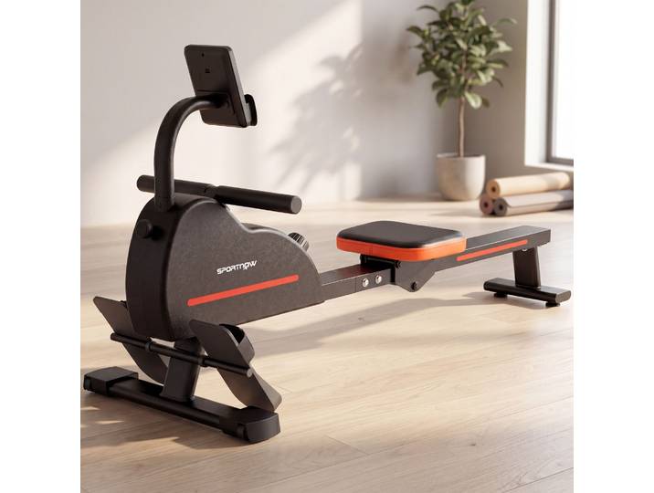 SPORTNOW Rameur Magnétique 16 Niveaux Bluetooth 135x42x72cm Rouge