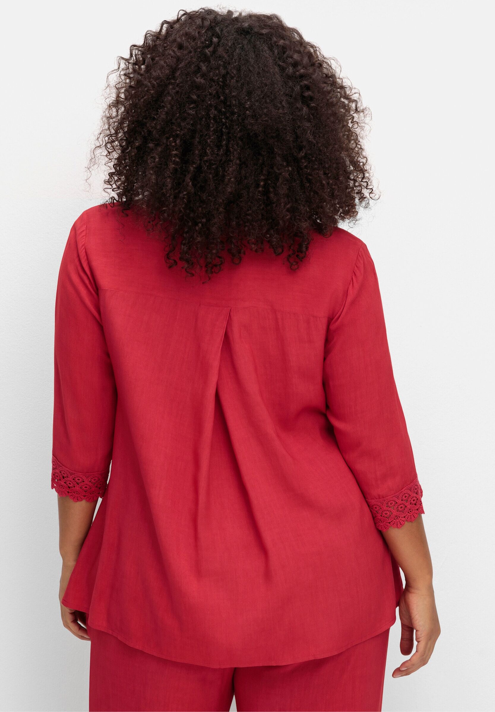 Hemdbluse SHEEGO "Hemdbluse Hemdbluse mit Spitze am Ärmel", Damen, Gr. 46, erdbeere, Modisch, Blusen Hemdbluse