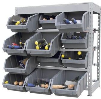 King's Rack Bin Rack Boltless Steel Storage System Organizer w/ 12 Plastic Bins in 4 tiers.