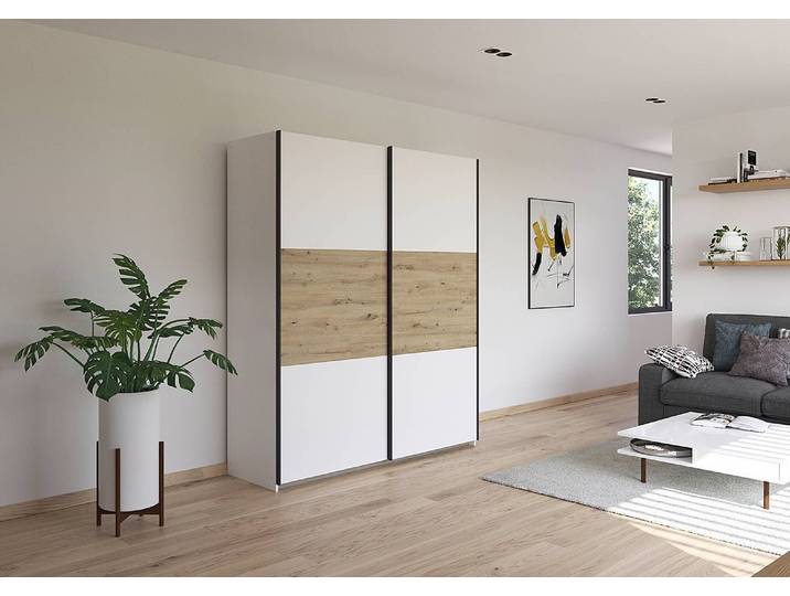 Schwebetürenschrank Neo 175cm Weiß/Alpinweiß/Eiche Artisan Dekor