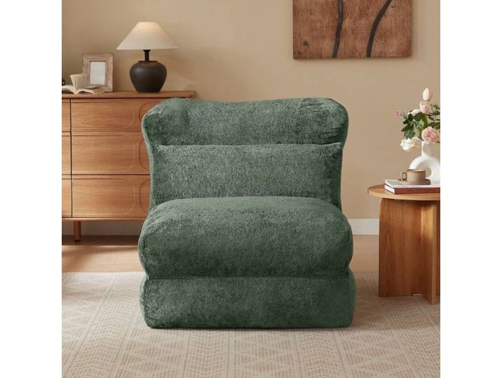 Fauteuil relax inclinable en chenille verte design tendance et unique multifonction pour salon et chambre dimensions 90x118x86cm