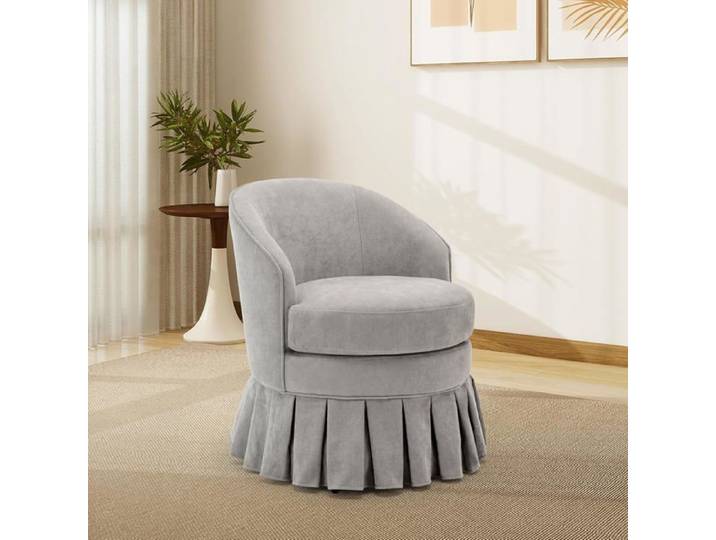 FAUTEUIL-Fauteuil mid-century moderne pivotant Fauteuil d'appoint Fauteuil confortable Style scandinave Tissu lin blanc