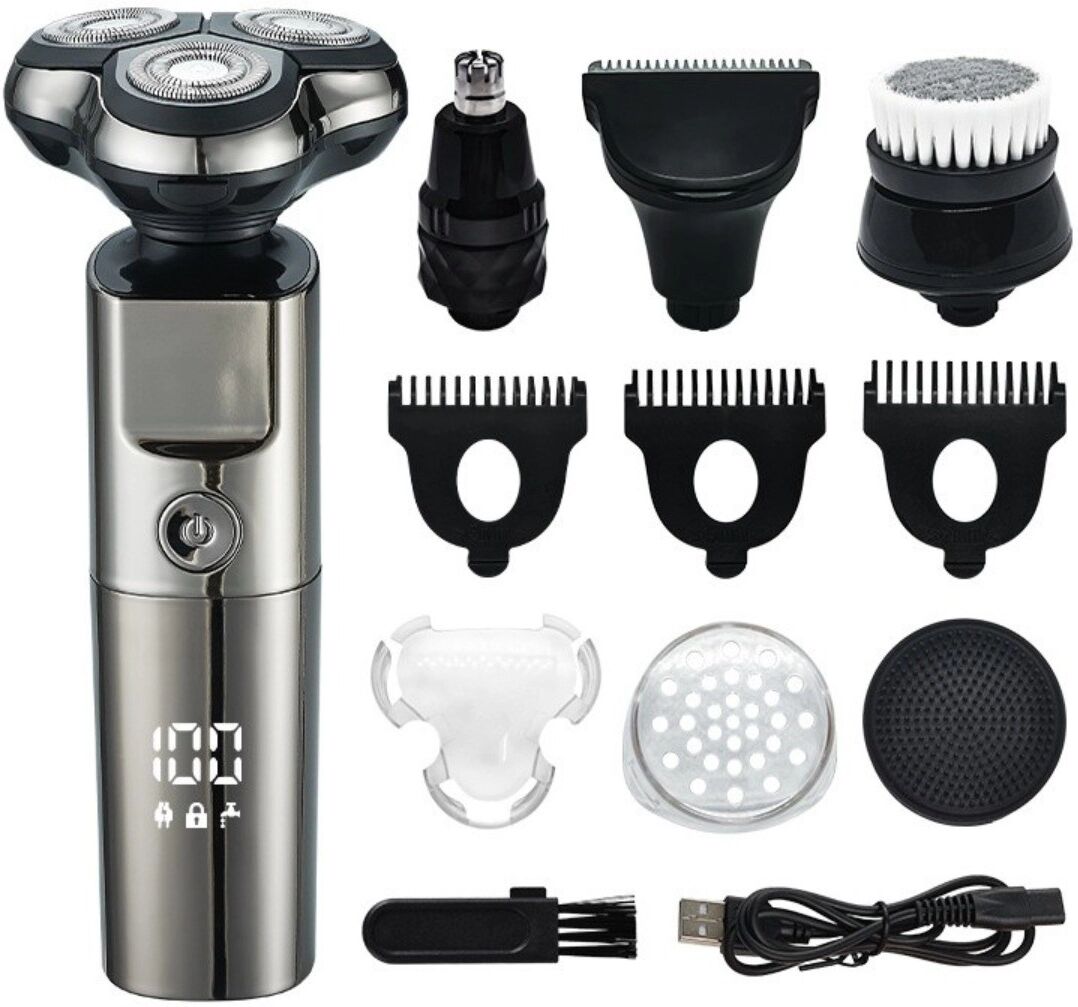 INF Kit Rasoir Électrique Homme 5-en-1 - Entièrement Lavable, Poignée Antidérapante, Rechargeable, Kit de Voyage Compact Bronze