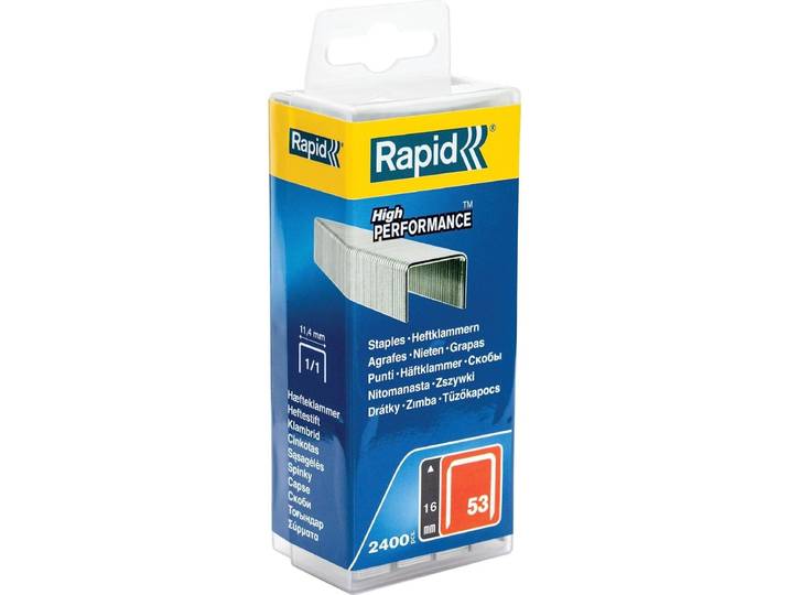 Agrafes en fil plat galvanisés n° 53/16 mm - 2400 pièces - Boite en polypropylène - RAPID-ISABERG - 5000202