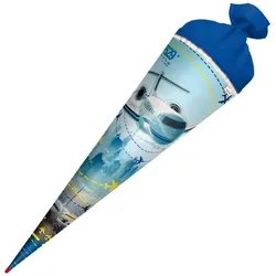 Roth Schultüte Flugzeug 70cm rund, LED Band, Filz