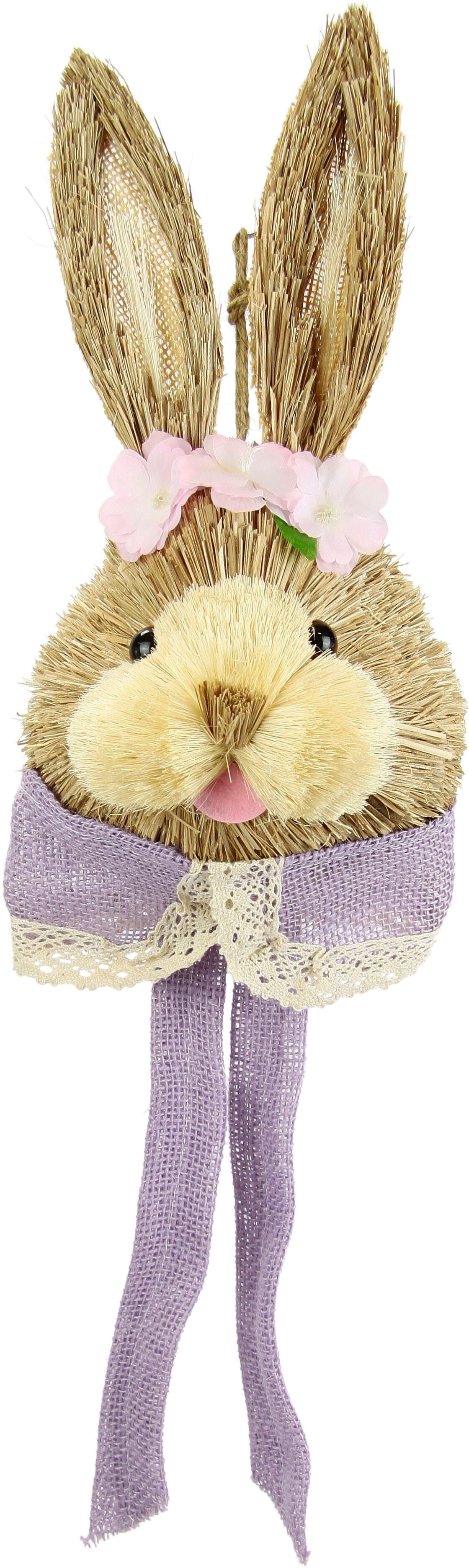 Dekofigur I.GE.A. "Tierfigur Bast-Hasenkopf Hase Osterhasen Deko Ostern Osterdeko", lila (violett), B:16cm H:60cm, Baumwolle, sonstige Fasern, Dekofiguren, Dekofigur, Türdeko Wanddeko Osterfigur Frühlingsdeko Dekohase Skulptur Frühling violett B/H/T: 16cm