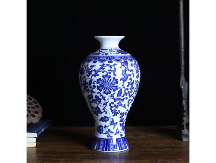 Vase en céramique bleu et blanc de Jingdezhen, style chinois, décoration de salon, artisanat, ornement, cadeau créatif