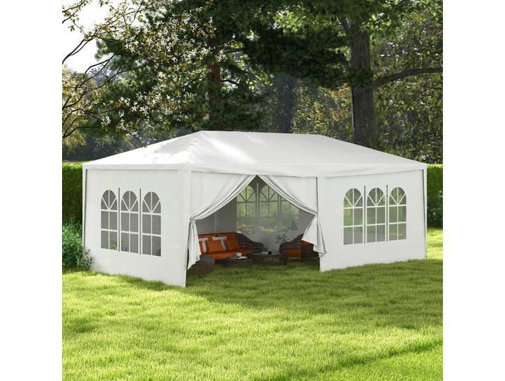 Outsunny Pavillon Tente 6x3m Blanc avec Parois Amovibles