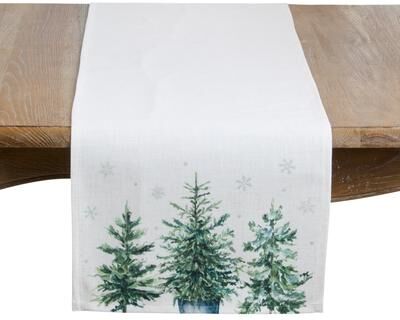 Saro "Watercolor Pine Tree Table Runner - Holiday Runner for Christmas Dining, Winter Entertaining & Farmhouse Tablescapes - 16""x72"""