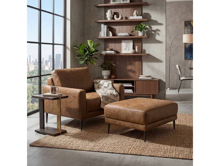 Polsterhocker 96 x 45 x 80cm Braun Lederfaserstoff Esha: Cognac
