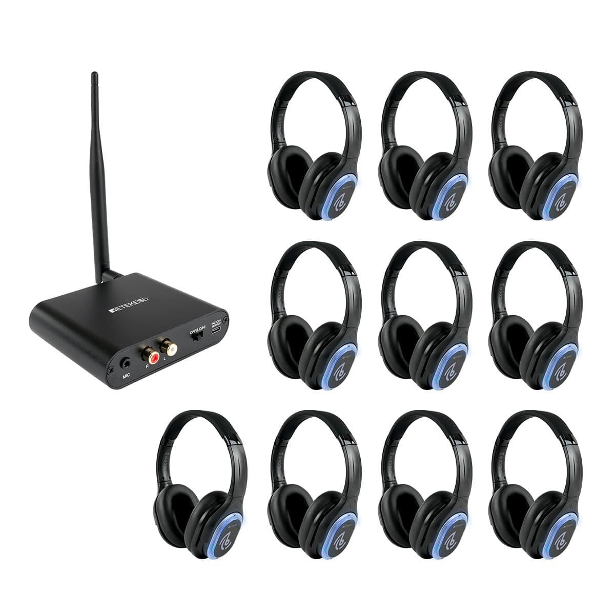 Retekess TA004 Silent Disco Starter Kit, Kabellose Kopfhörer für Fernseher, 3 Kanäle, 200 m Reichweite, Silent-Disco-Kopfhörerset für Partys