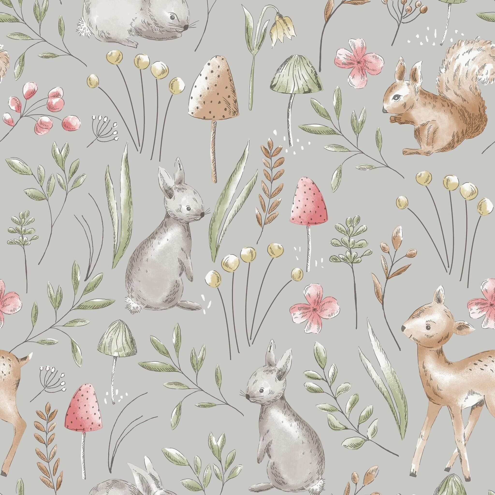 Dutch First Class World of Imagination - DL27546 - Forest Animals Grey   5011419275465   Behang
