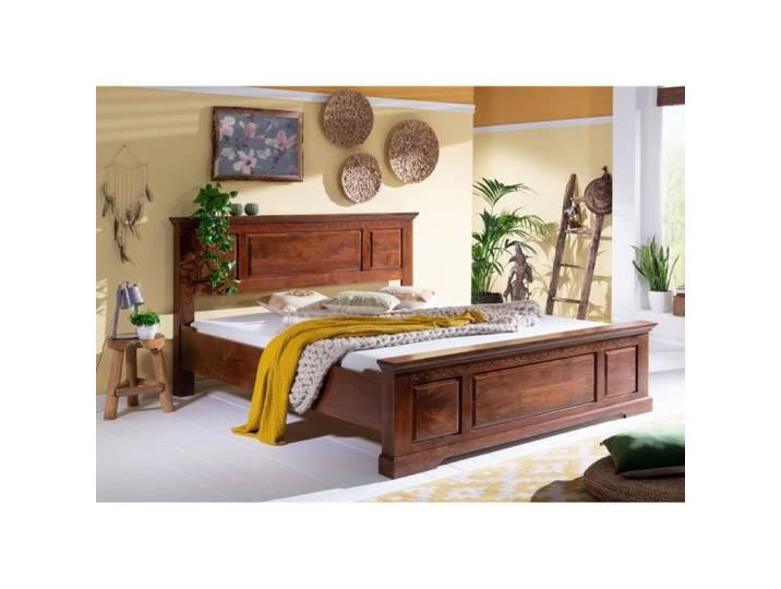 Stucture lit double 160x200cm - Bois massif d'acacia laqué (Nougat) - OXFORD 313