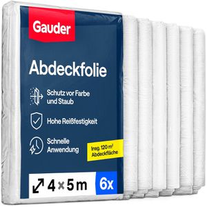 Gauder Abdeckfolie 6 Stück, transparente PE-Folie, 8 my, 4 x 5 m