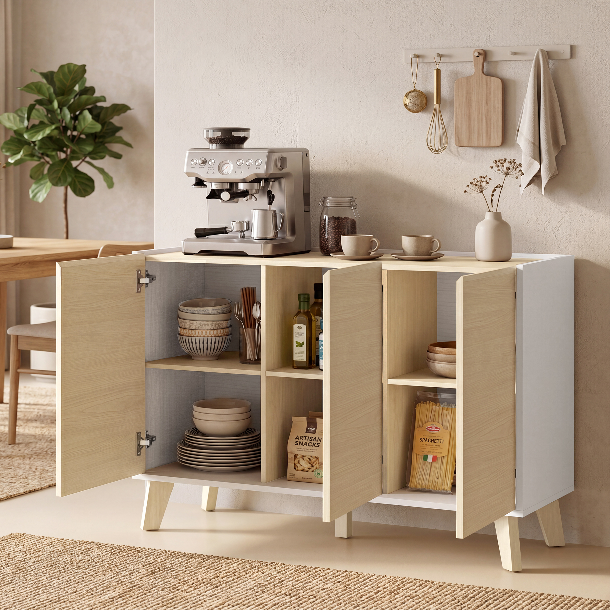 Homcom Credenza Buffet con Ante Soft-Close 120 cm Effetto Legno e Bianco   Aosom Italy