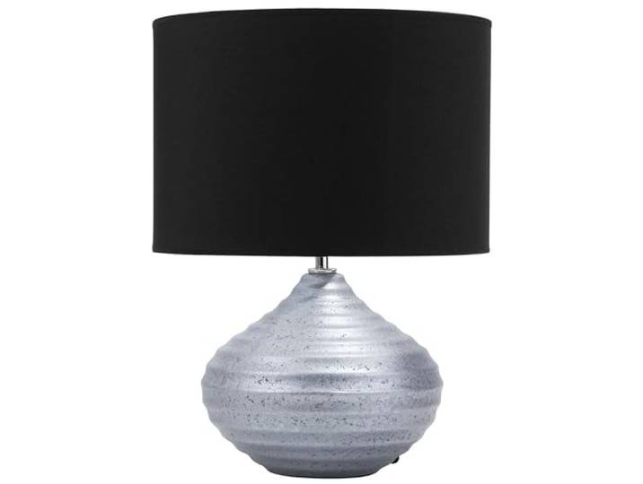 Beliani Lampe de Table Chevet en Céramique Argentée avec Abat-jour Noir E27 Max 60W Design Élégant et Tendance pour Salon ou Chambre Glamour et Chic