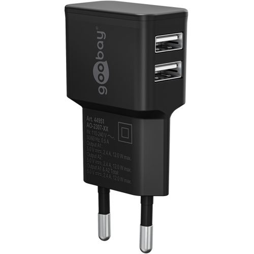 goobay Ladekabel mit Adapter schwarz, 12 Watt, 2x USB-A