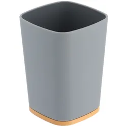 TENDANCE - Gummi-Zahnbürstenhalter aus ABS und Bambus, grau, 7,5x7,5x10,5 cm