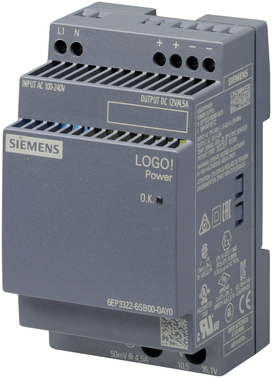Siemens LOGO!POWER 12V 4,5A gereglementeerde voeding 6EP33226SB000AY0