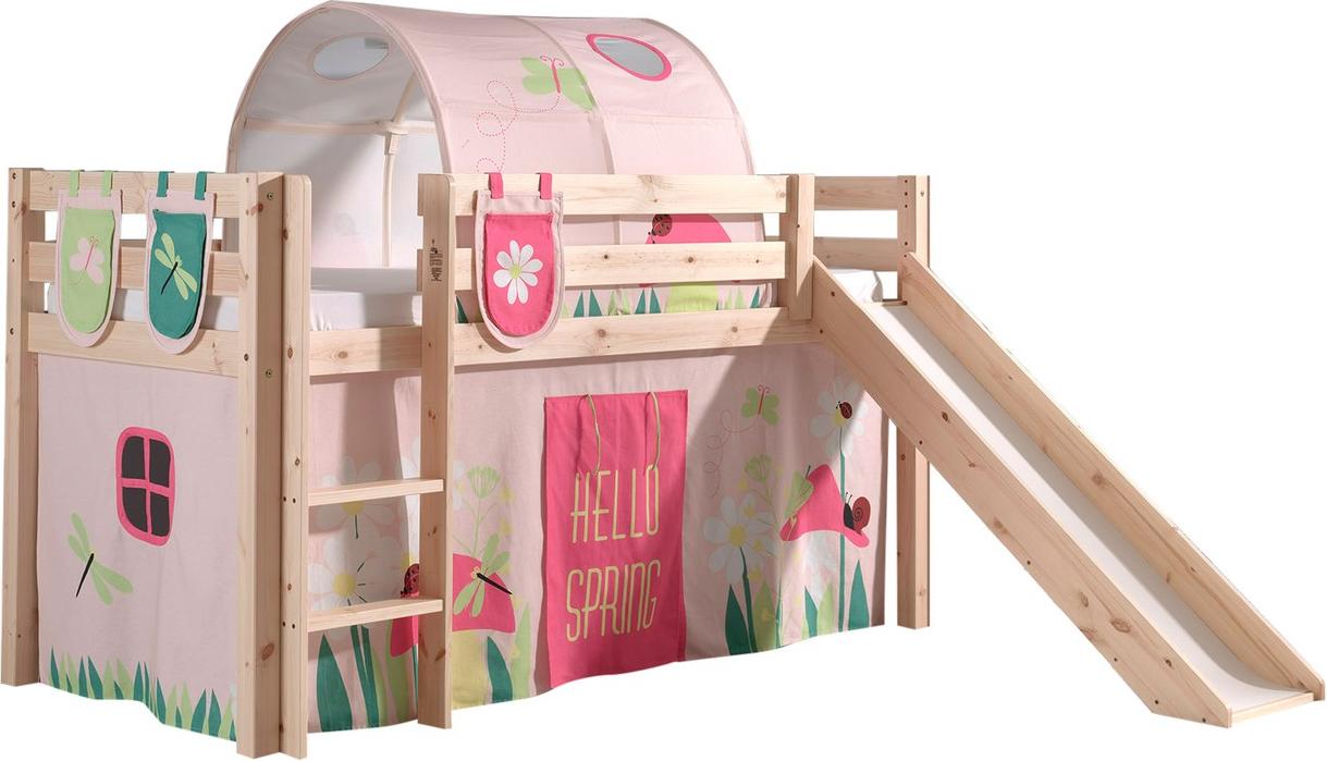Spielbett Pino mit Rutsche und Textilset Kiefer Natur