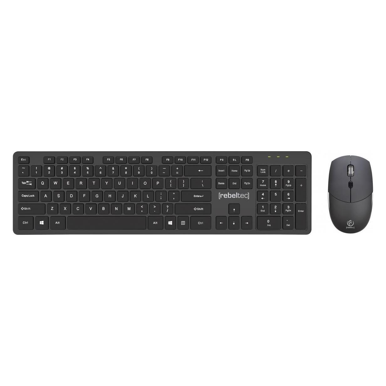 Rebeltec Kabelloses Tastatur-Set + Maus MAXIM 2,4 GHz, 10 m Reichweite, Nano-USB-Empfänger, 104 QWER (US, Kabellos) (00043)