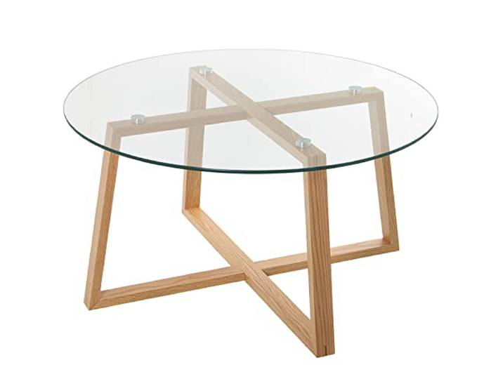 DRW Runder Couchtisch aus Holz und Glas in Natur- und Transparent, Ø78 x 41 cm