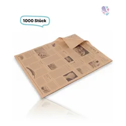 Einschlagpapier aus Pergament-Ersatzpapier im Newspaper-Design 1/4 Bogen 50 x 37,5 cm – fettresistent, nassfest, weiß oder braun