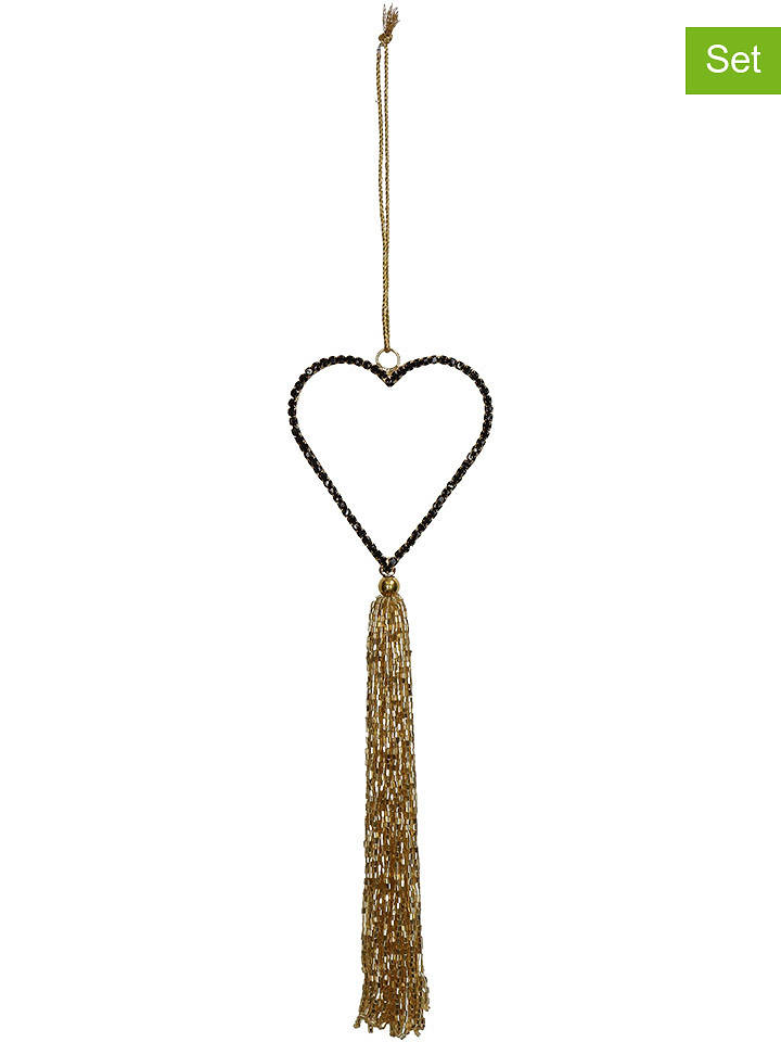 Kersten 4er-Set: Dekoanhänger ''Heart'' in Gold/ Schwarz - (L)23 x (B)8 cm - onesize