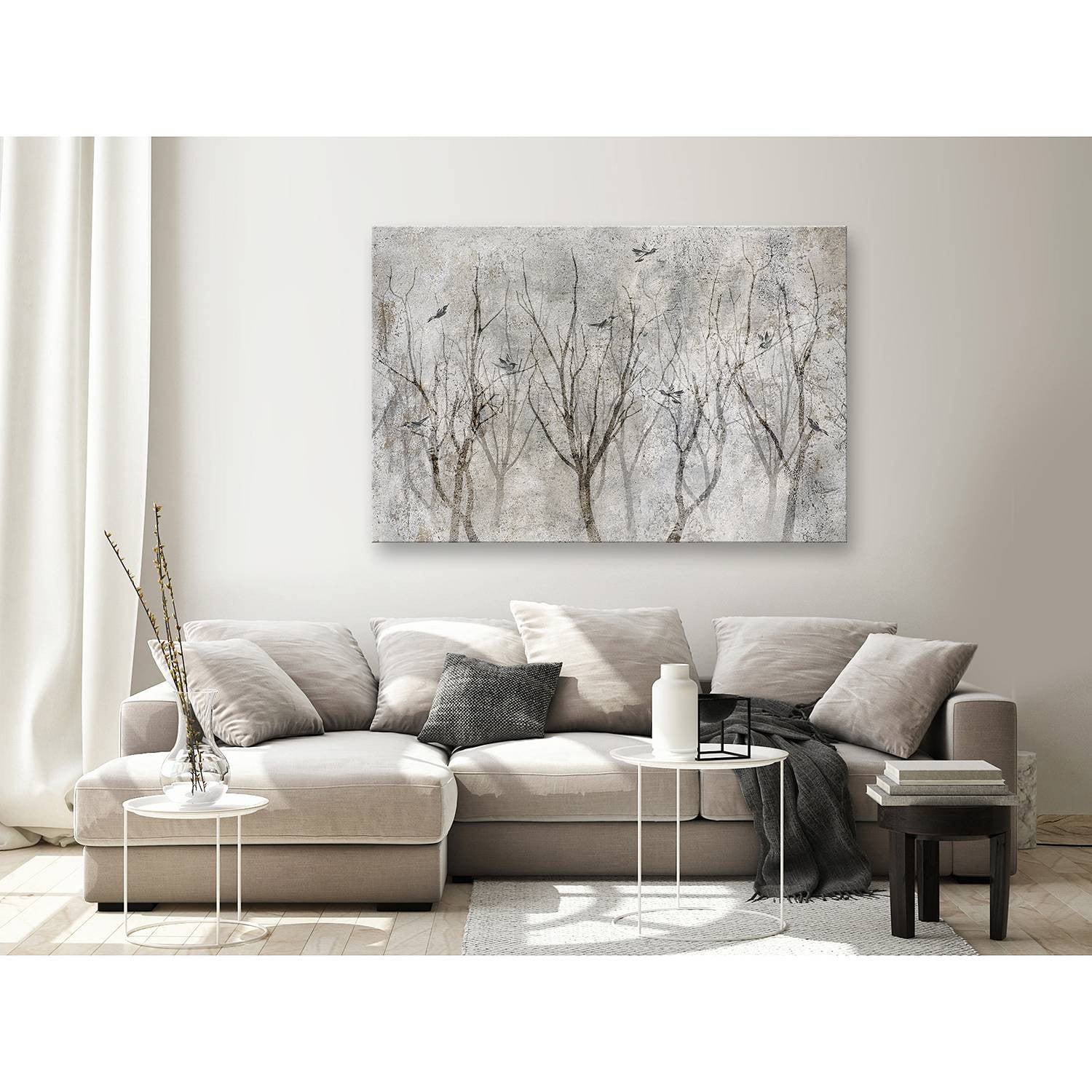 home24 Singing in the Forest afbeelding zwart/grijs linnen B: 60 cm, H: 40 cm