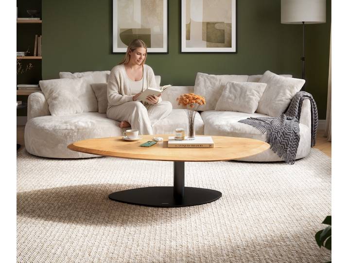 Couchtisch Edge Organisch 140x76 cm Eiche Natur Vibany Metall Schwarz Flow-Edge, Couchtische
