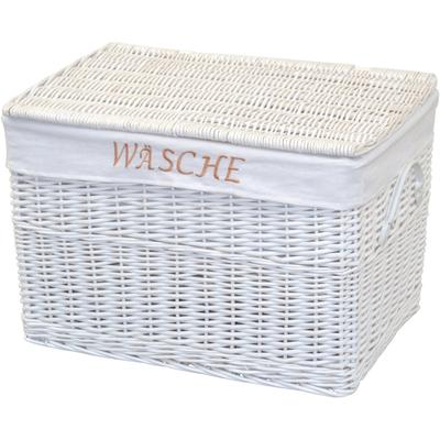 Wäschekorb, weiß, B:60cm H:41cm T:42cm, Geflecht Weide, Kunststoff, HOFMANN LIVING AND MORE, Wäschesammler, Wäschekorb, aus Weide, handgefertigt, mit herausnehmbarem Stoffeinsatz, 60x42x41cm