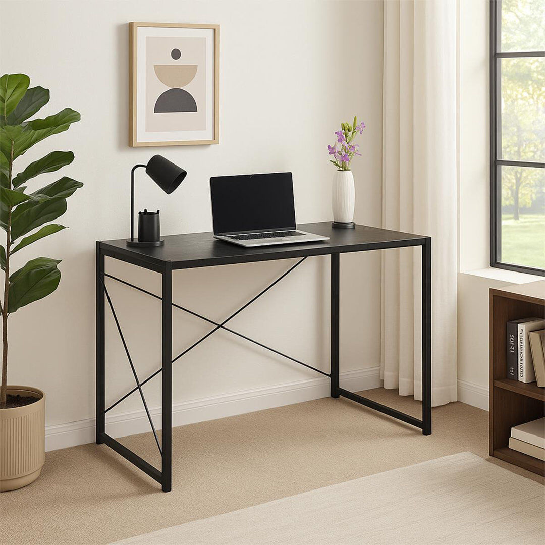 Ebern Designs Carmille Folding Computer Desk Table Black/Black