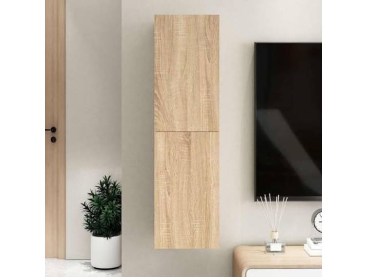 HEFZGDB TV-Schrank Sonoma-Eiche 30,5x30x110 cm Holzwerkstoff mit 2 Einlegeböden, Wandschrank für Wohnzimmer, Moderner Aufbewahrungsschrank für Bücher und Medien, Stabile TV-Kommode