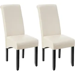 tectake Esszimmerstuhl, ergonomisch, massives Hartholz - 2er Set creme