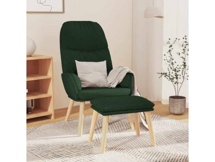 HEFZGDB Relaxsessel mit Hocker Dunkelgrün Stoff Bequemer Wohnzimmersessel mit Metallrahmen und Massivholzbeinen für Atmungsaktive Entspannung und Langlebigen Komfort