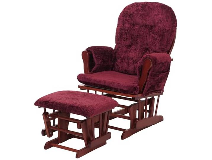 Mendler Relaxsessel HWC-C76 Stoff - bordeaux, Gestell dunkel Schaukelstuhl, Schwingstuhl, mit Hocker, Chenille, (465g/m²)