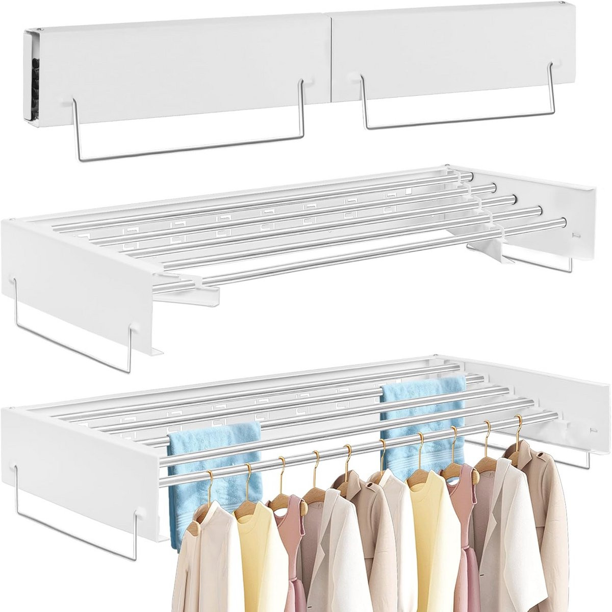Wit Wanddroogrek - Opvouwbaar en ruimtebesparend - 80 cm