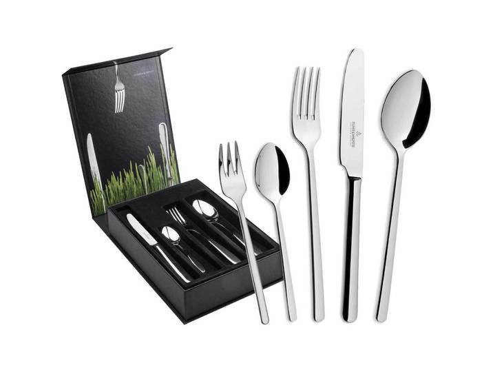 Picard & Wielpütz Tafelbesteck Inkl. Besteckbox Ventura silber 30-tlg., Silberfarben, Metall, Besteck, Besteck-Sets