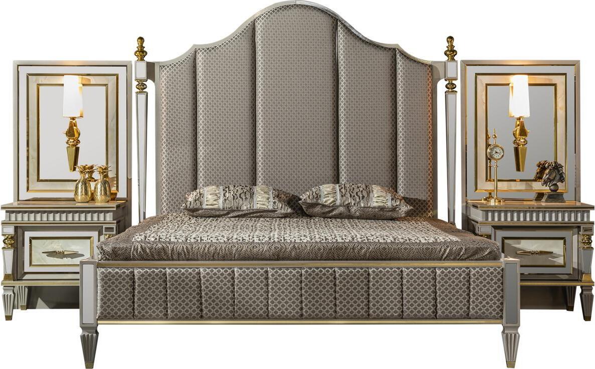 Bett Grau Metall Möbel Elegantes Design Schlafzimmer Luxus Betten