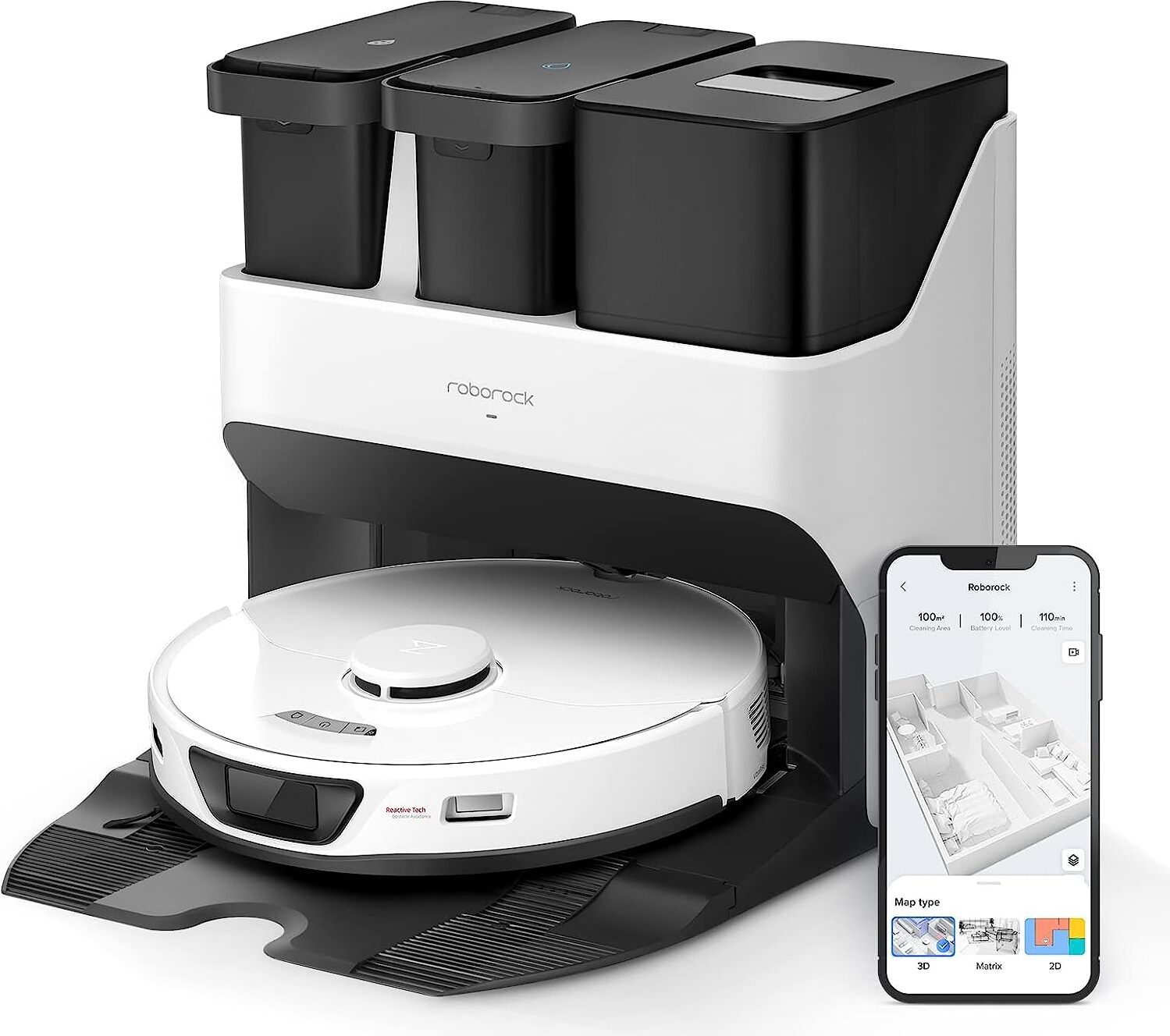 Roborock S7 Max Ultra Saugroboter mit All-in-One-Station, 5500 Pa, selbstreinigend & selbsttrocknend, Hindernisvermeidung, App/Alexa, Weiß