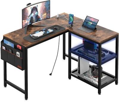 No L Shaped Computer Desk 49 Inch Writing Study Corner Gaming Table with Storage Shelves and Side Bag