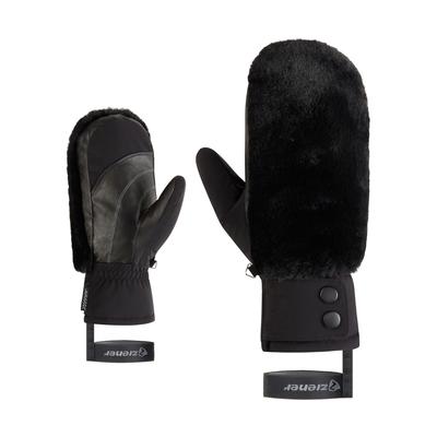 Fäustlinge ZIENER "KATNISS-Z DAMEN", Damen, Gr. M, schwarz, Materialmix, Handschuhe Fäustlinge, wasserabweisend, extra warm, Kunstfell, Lederinnenhand