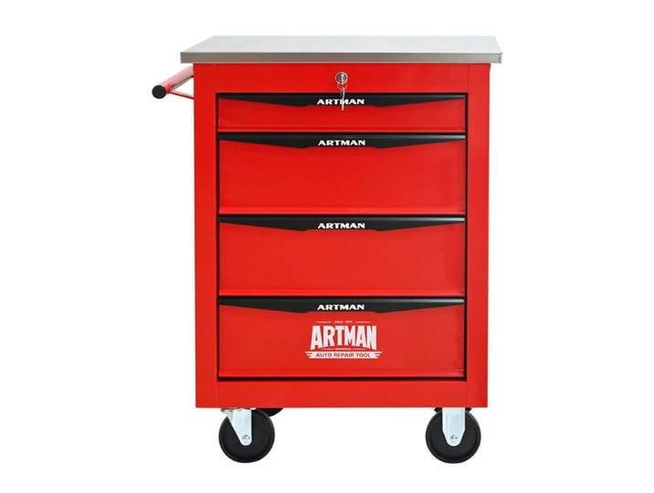 Chariot à outils multifonctionnel - OEM - 4 tiroirs - Acier - Rouge et Noir - 52.4x33x65.6 cm