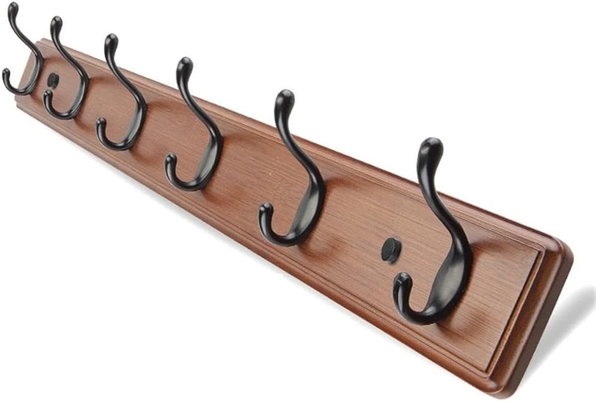 Bruine wandhaak kapstok met 6 dubbele decoratieve haken
