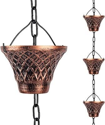 LightInthebox 8.5ft Copper Rain Chain with 12 Cup Mouths Adjustable Outdoor Downspout Replacement Decorative Metal Gutter System for Efficient Rainwater Drainage