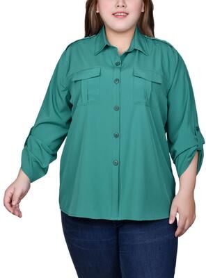 NY COLLECTION 3/4 Sleeve Roll Tab Blouse