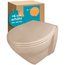 Erhöhtes Wand-WC Modern Plus in Bahamabeige, spülrandlos mit Erhöhung +6 cm mit WC Sitz